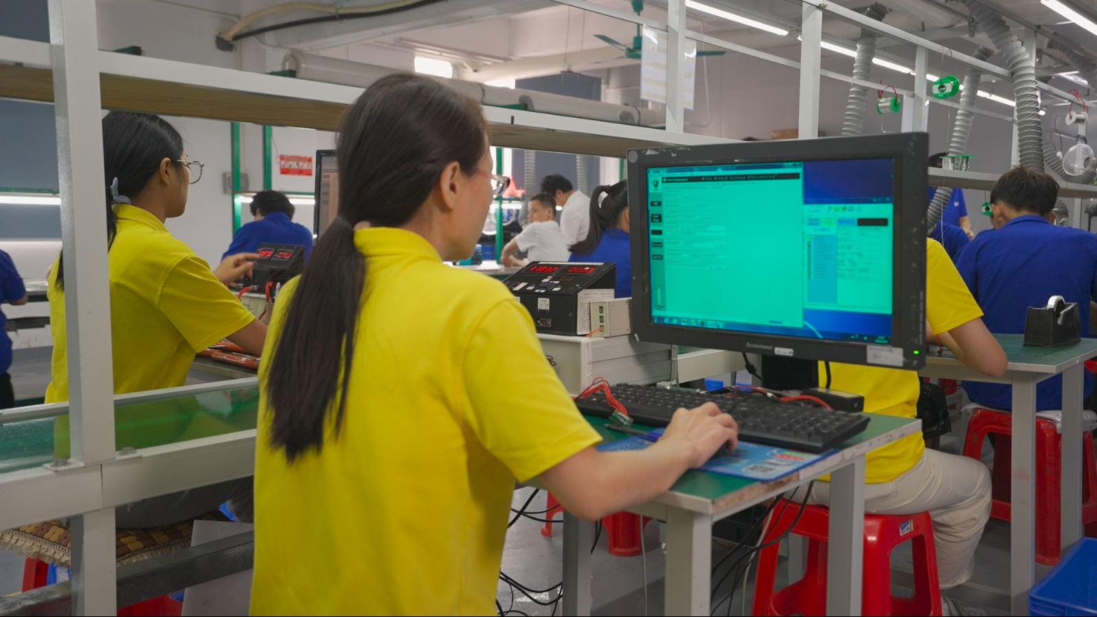 QC testing station with monitors